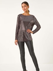 Roman Metallic Shimmer Cowl Back Tunic - Image 4 of 6