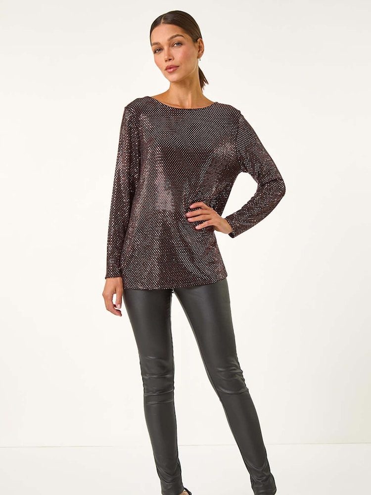 Roman Metallic Shimmer Cowl Back Tunic - Image 4 of 6