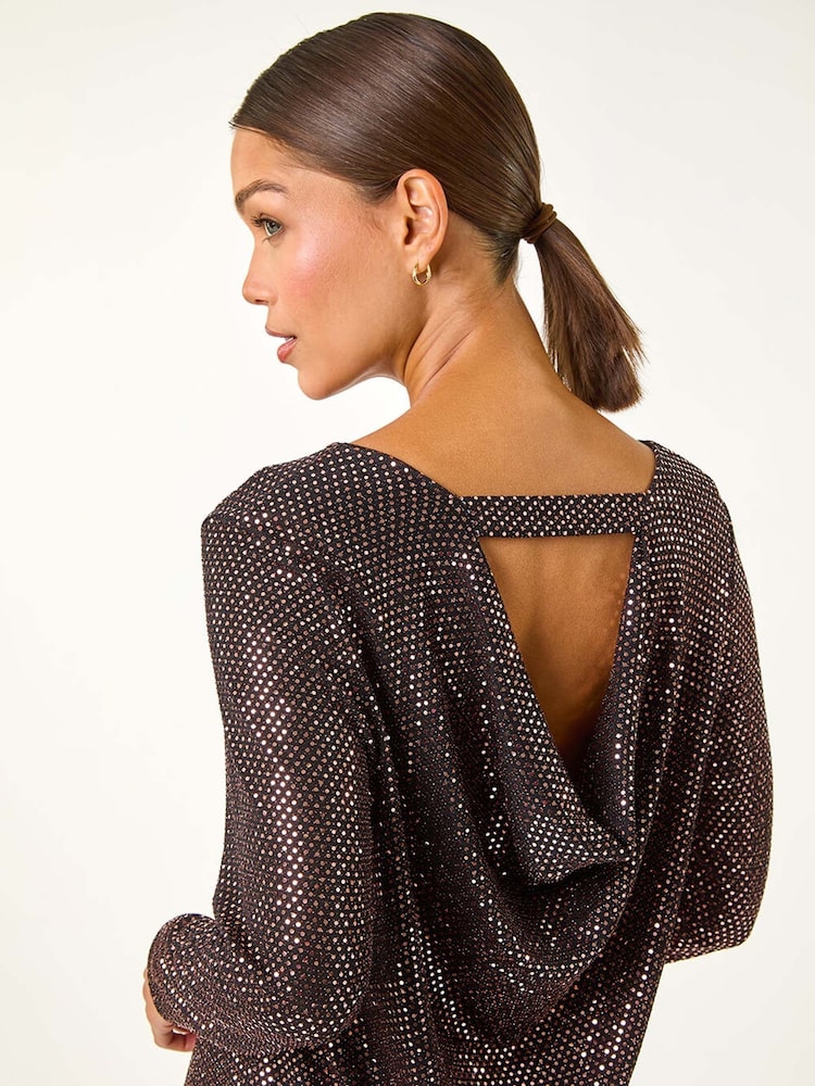 Roman Metallic Shimmer Cowl Back Tunic - Image 5 of 6