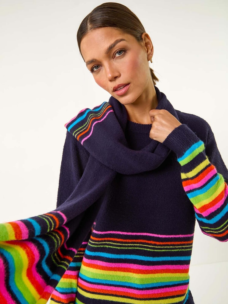 Roman Black Border Stripe Scarf Knit Jumper - Image 1 of 5