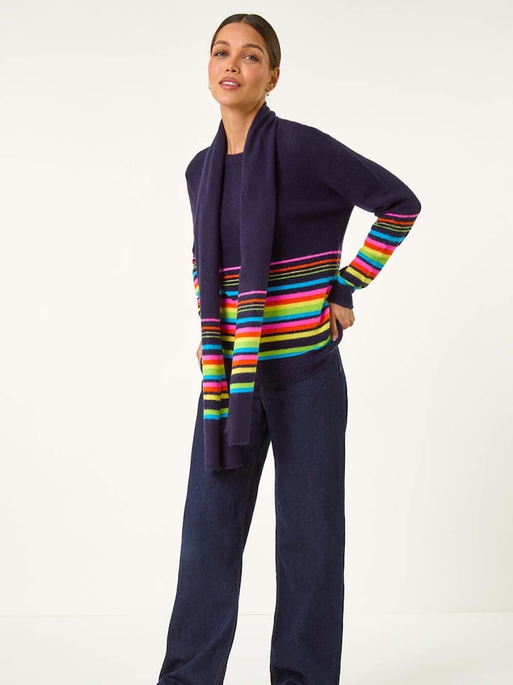 Roman Black Border Stripe Scarf Knit Jumper - Image 2 of 5