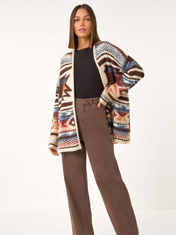 Roman Brown Boucle Tribal Pattern Cardigan - Image 2 of 5