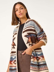 Roman Brown Boucle Tribal Pattern Cardigan - Image 4 of 5