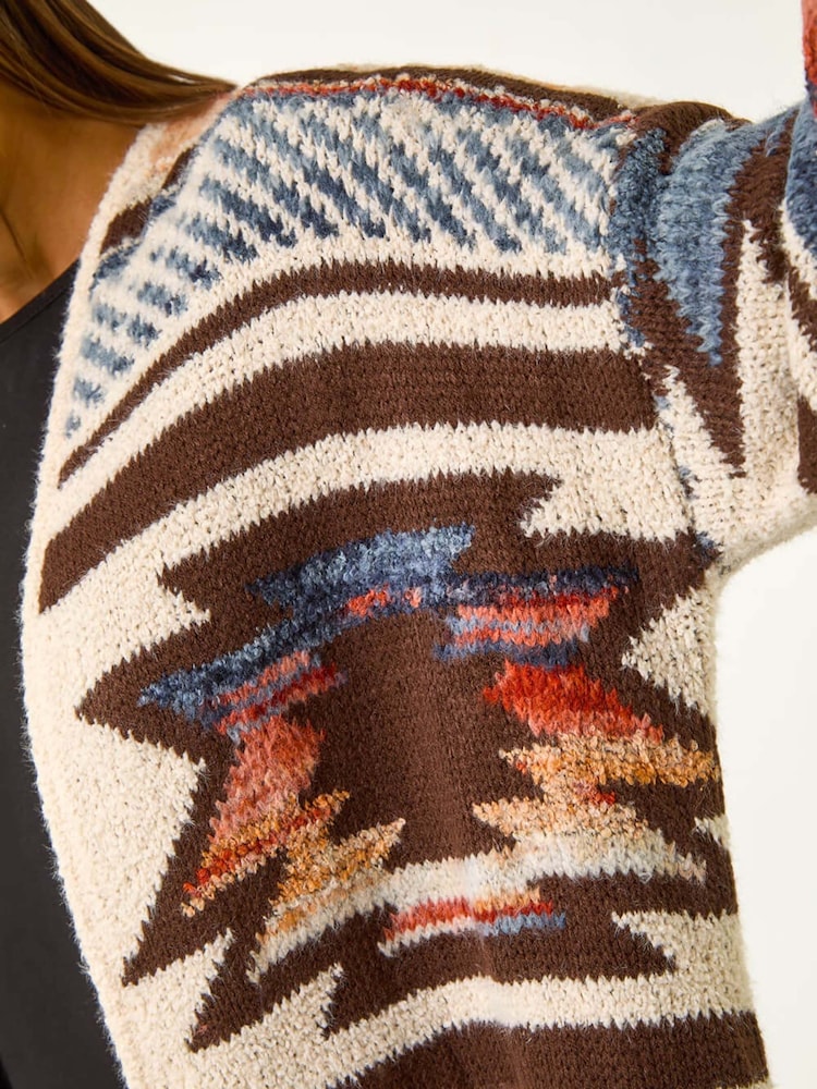 Roman Brown Boucle Tribal Pattern Cardigan - Image 5 of 5