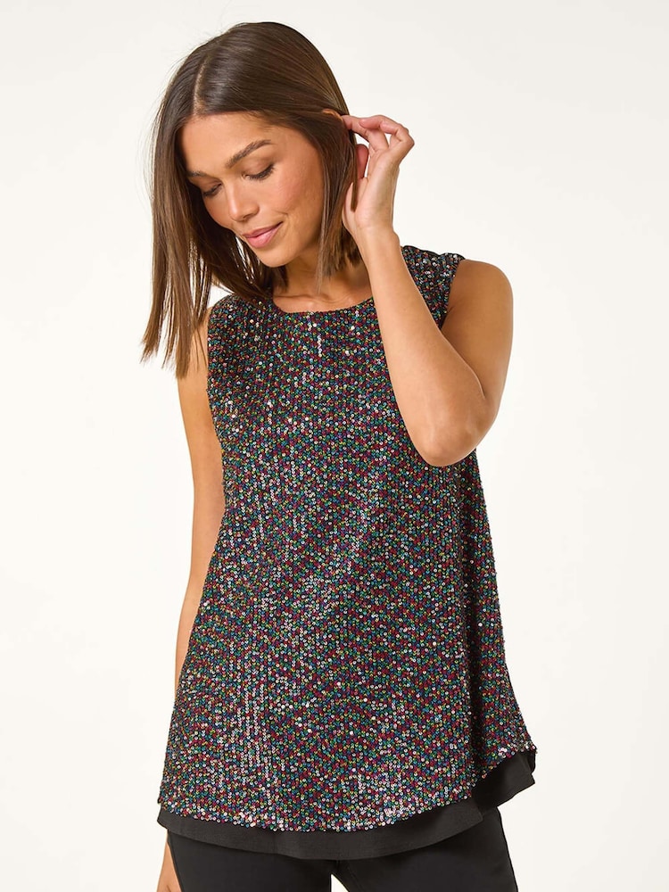 Roman Black Split Back Sequin Top - Image 1 of 5