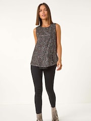 Roman Black Split Back Sequin Top - Image 2 of 5