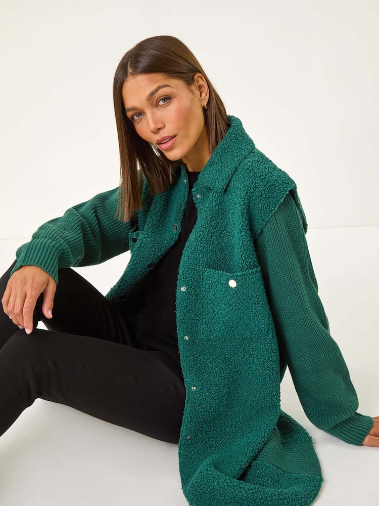 Roman Green Longline Button Through Knit Jacket - Image 1 of 5