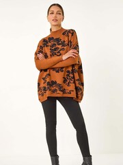 Roman Brown Light Floral Mono Print Knit Jumper - Image 1 of 5