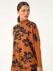Roman Brown Light Floral Mono Print Knit Jumper - Image 3 of 5