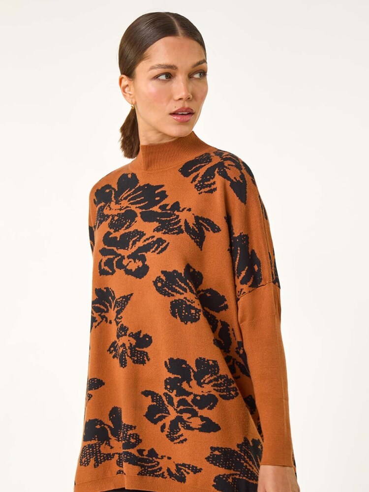 Roman Brown Light Floral Mono Print Knit Jumper - Image 3 of 5