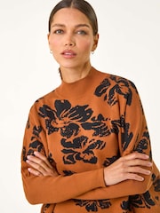 Roman Brown Light Floral Mono Print Knit Jumper - Image 4 of 5