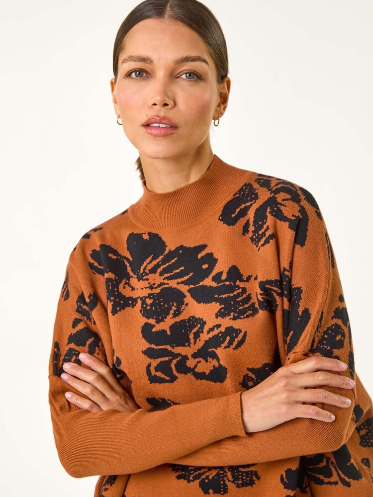 Roman Brown Light Floral Mono Print Knit Jumper - Image 4 of 5