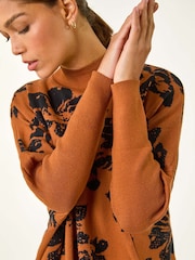 Roman Brown Light Floral Mono Print Knit Jumper - Image 5 of 5