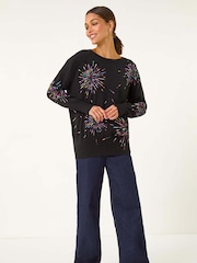 Roman Black Crew Neck Burst Foil Print Jumper - Image 3 of 6