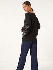 Roman Black Crew Neck Burst Foil Print Jumper - Image 4 of 6