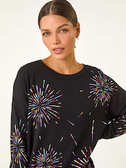 Roman Black Crew Neck Burst Foil Print Jumper - Image 5 of 6