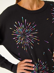 Roman Black Crew Neck Burst Foil Print Jumper - Image 6 of 6
