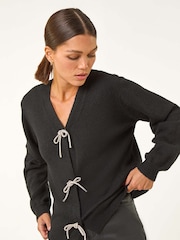 Черный - Roman Bow Embelished Knit Cardigan - Image 1 of 5