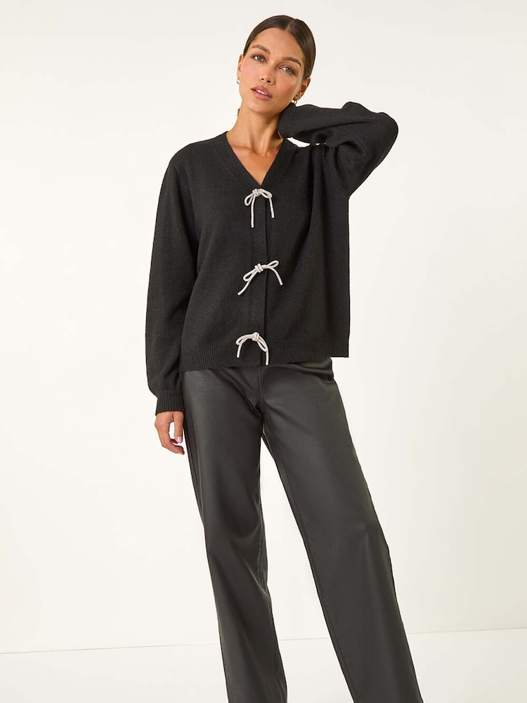 Черный - Roman Bow Embelished Knit Cardigan - Image 2 of 5