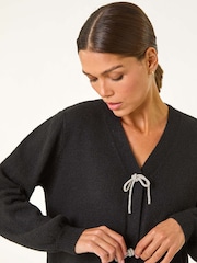Черный - Roman Bow Embelished Knit Cardigan - Image 4 of 5