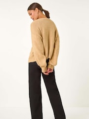 Roman Natural Leopard Print Tie Front V-Neck Cardigan - Image 3 of 5