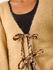 Roman Natural Leopard Print Tie Front V-Neck Cardigan - Image 5 of 5