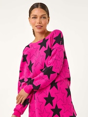 Roman Pink Star Print Long Sleeve Knit Jumper - Image 1 of 5