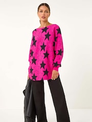 Roman Pink Star Print Long Sleeve Knit Jumper - Image 2 of 5