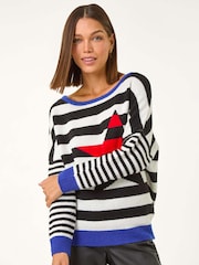 Roman Black Star Striped Colour Block Knit Jumper - Image 1 of 6