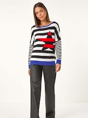 Roman Black Star Striped Colour Block Knit Jumper - Image 3 of 6