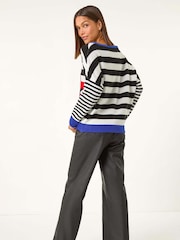 Roman Black Star Striped Colour Block Knit Jumper - Image 4 of 6
