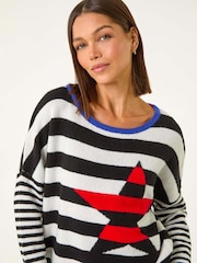 Roman Black Star Striped Colour Block Knit Jumper - Image 5 of 6