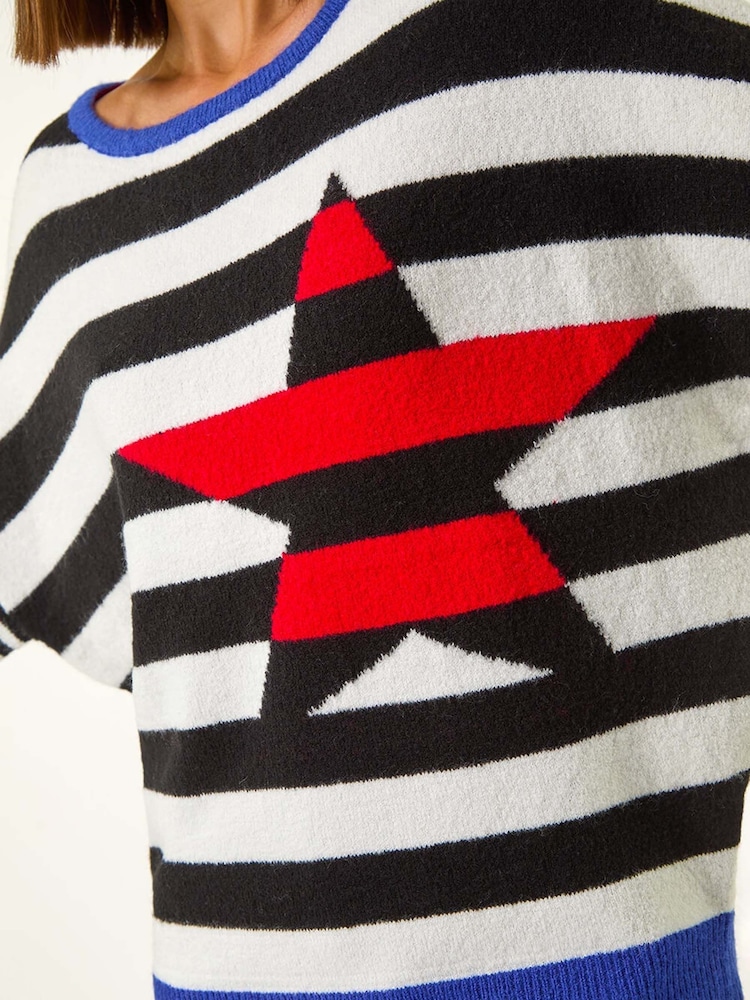 Roman Black Star Striped Colour Block Knit Jumper - Image 6 of 6