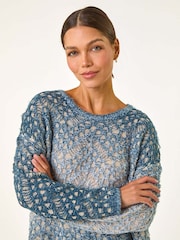 Roman Blue Ombre Chevron Knit Crochet Jumper - Image 1 of 5