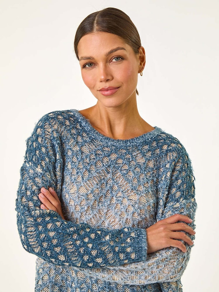 Roman Blue Ombre Chevron Knit Crochet Jumper - Image 1 of 5