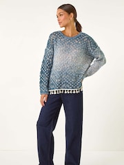 Roman Blue Ombre Chevron Knit Crochet Jumper - Image 2 of 5