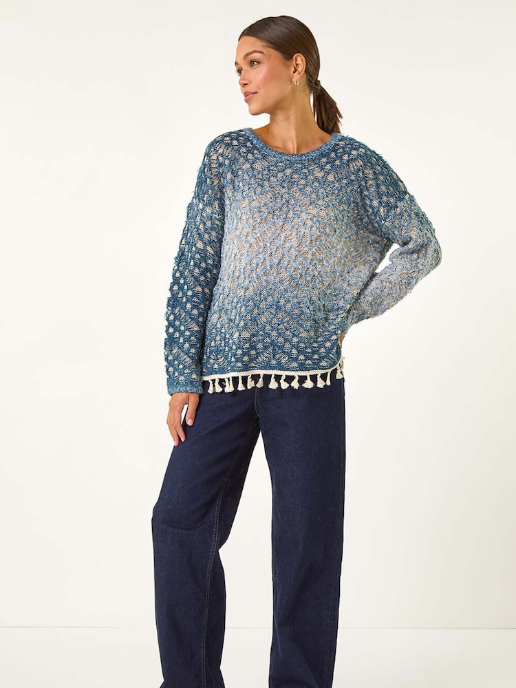 Roman Blue Ombre Chevron Knit Crochet Jumper - Image 2 of 5