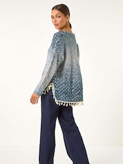 Roman Blue Ombre Chevron Knit Crochet Jumper - Image 3 of 5