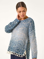 Roman Blue Ombre Chevron Knit Crochet Jumper - Image 4 of 5