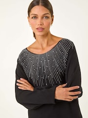 Roman Black Rhinestone Detail Knit Jumper - Image 4 of 5
