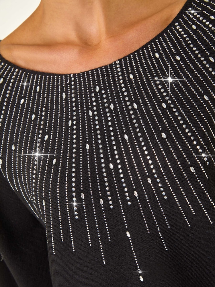 Roman Black Rhinestone Detail Knit Jumper - Image 5 of 5 Roman Black Rhinestone Detail Knit Jumper - Image 5 of 5