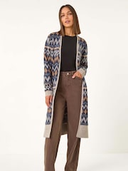 Roman Blue Patterned Belted Knit Cardigan - Image 3 of 6