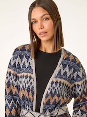 Roman Blue Patterned Belted Knit Cardigan - Image 5 of 6