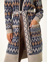 Roman Blue Patterned Belted Knit Cardigan - Image 6 of 6
