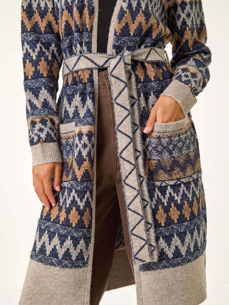 Roman Blue Patterned Belted Knit Cardigan - Image 6 of 6