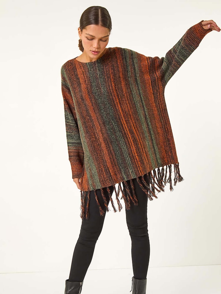 Roman Ombre Vertical Stripe Fringe Jumper - Imagem 1 de 5