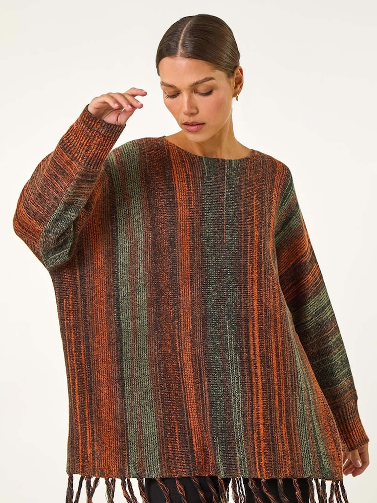 Roman Ombre Vertical Stripe Fringe Jumper - Imagem 2 de 5