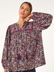 Roman Black Floral Print Tie Front Top - Image 5 of 6