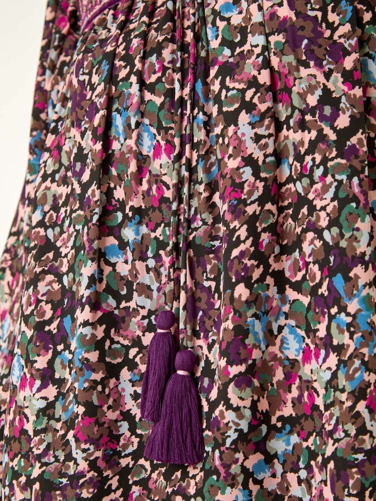 Roman Black Floral Print Tie Front Top - Image 6 of 6 Roman Black Floral Print Tie Front Top - Image 6 of 6