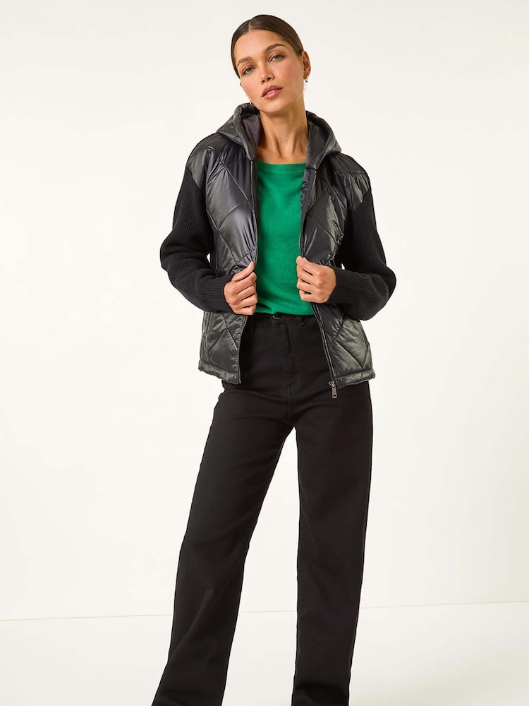 Roman Black Diamond Quilted Hooded Mix Jacket - Image 1 of 6